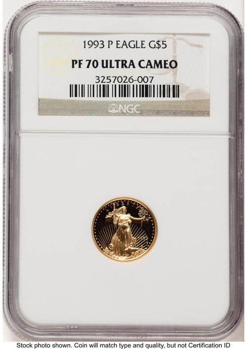 1993-P Proof Gold Eagle 1/10 oz Brown Label NGC PF70