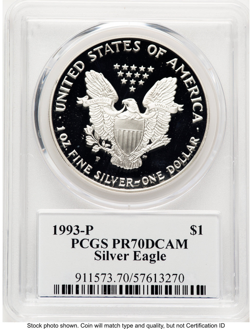 1993-P Proof Silver Eagle 1 oz TD Rogers PCGS PR70