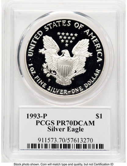 1993-P Proof Silver Eagle 1 oz TD Rogers PCGS PR70