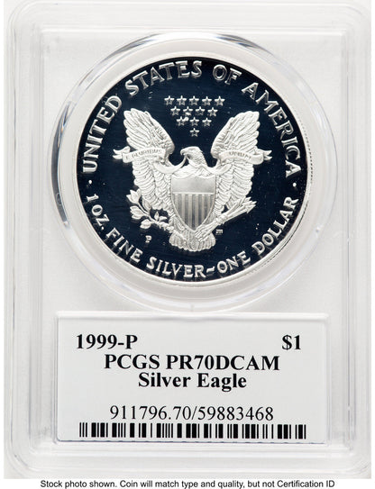 1999-P Proof Silver Eagle 1 oz TD Rogers PCGS PR70