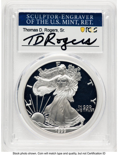 1999-P Proof Silver Eagle 1 oz TD Rogers PCGS PR70 (781017111)