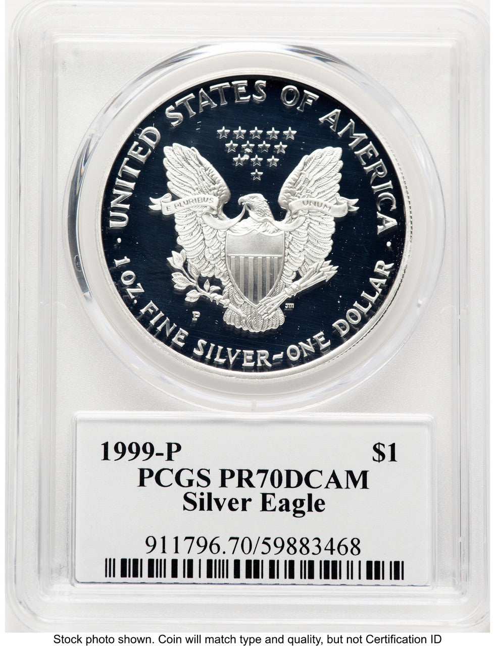 1999-P Proof Silver Eagle 1 oz TD Rogers PCGS PR70 (781017111)