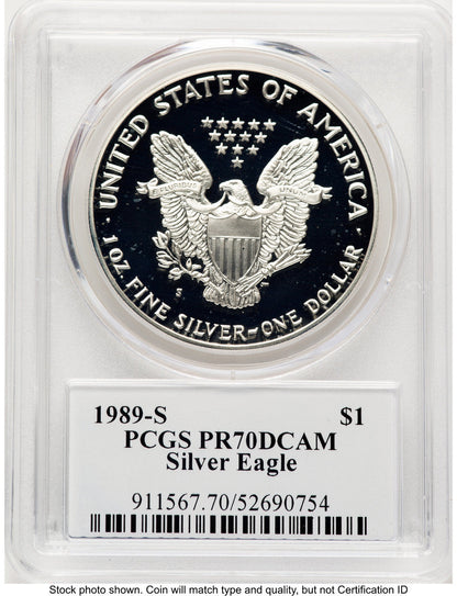 1989-S Proof Silver Eagle 1 oz TD Rogers PCGS PR70 (781017117)