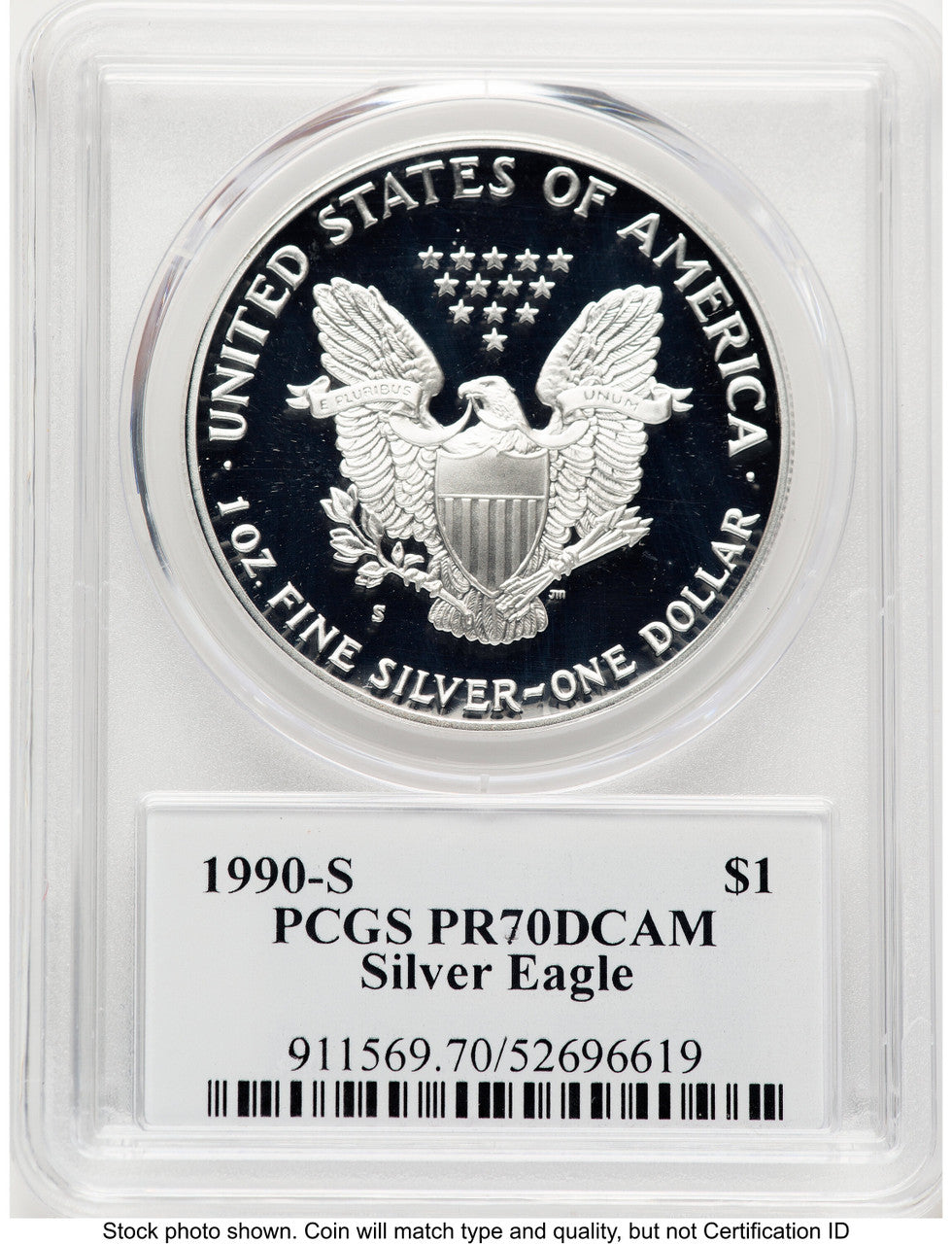 1990-S Proof Silver Eagle 1 oz TD Rogers PCGS PR70 (781017121)