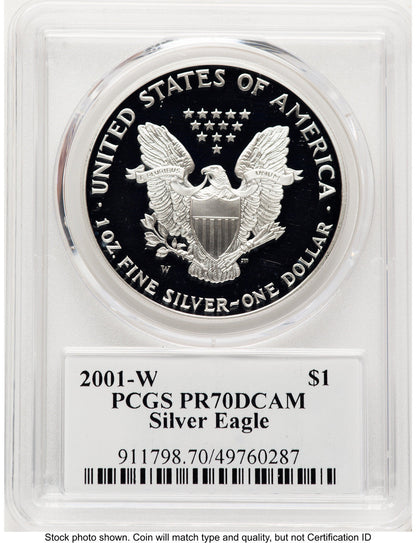 2001-W Proof Silver Eagle 1 oz TD Rogers PCGS PR70 (781017158)