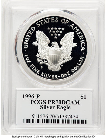 1996-P Proof Silver Eagle 1 oz TD Rogers PCGS PR70 (781017160)