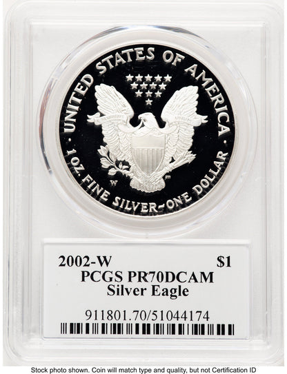 2002-W Proof Silver Eagle 1 oz TD Rogers PCGS PR70