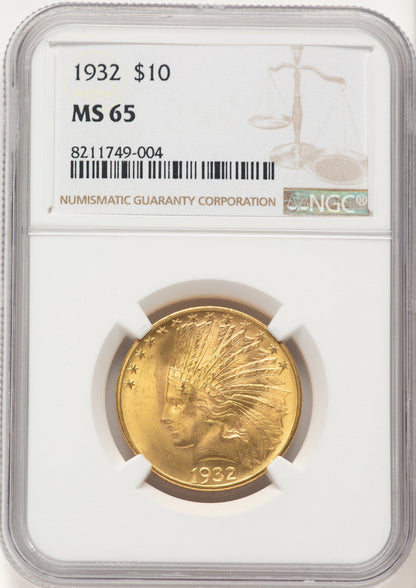 1932 $10 Brown Label Indian Eagle NGC MS65