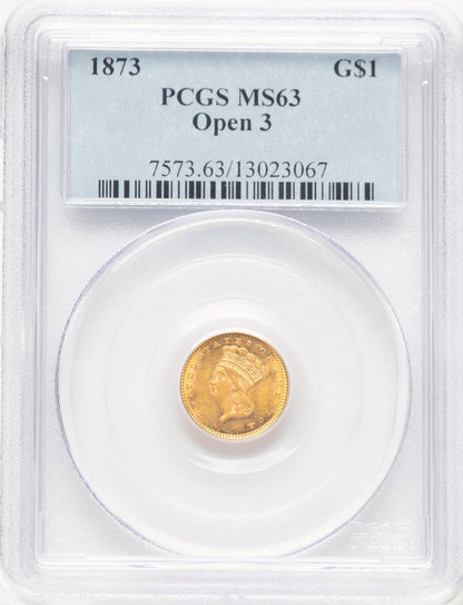 1873 G$1 OPEN 3 Gold Dollar PCGS MS63 (781467021)