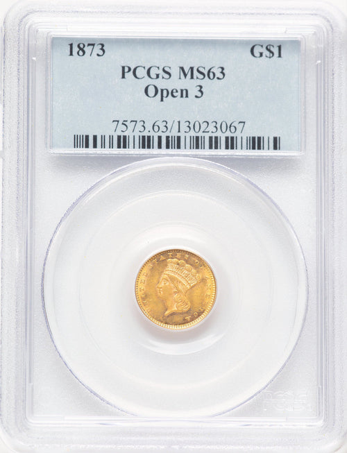 1873 G$1 OPEN 3 Gold Dollar PCGS MS63 (781467021)