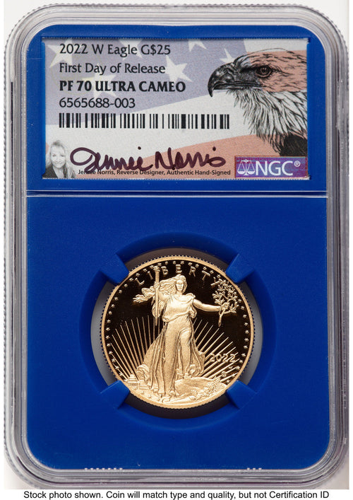 2022-W Proof Gold Eagle 1/2 oz FDR Jennie Blue Core NGC PF70 Norris