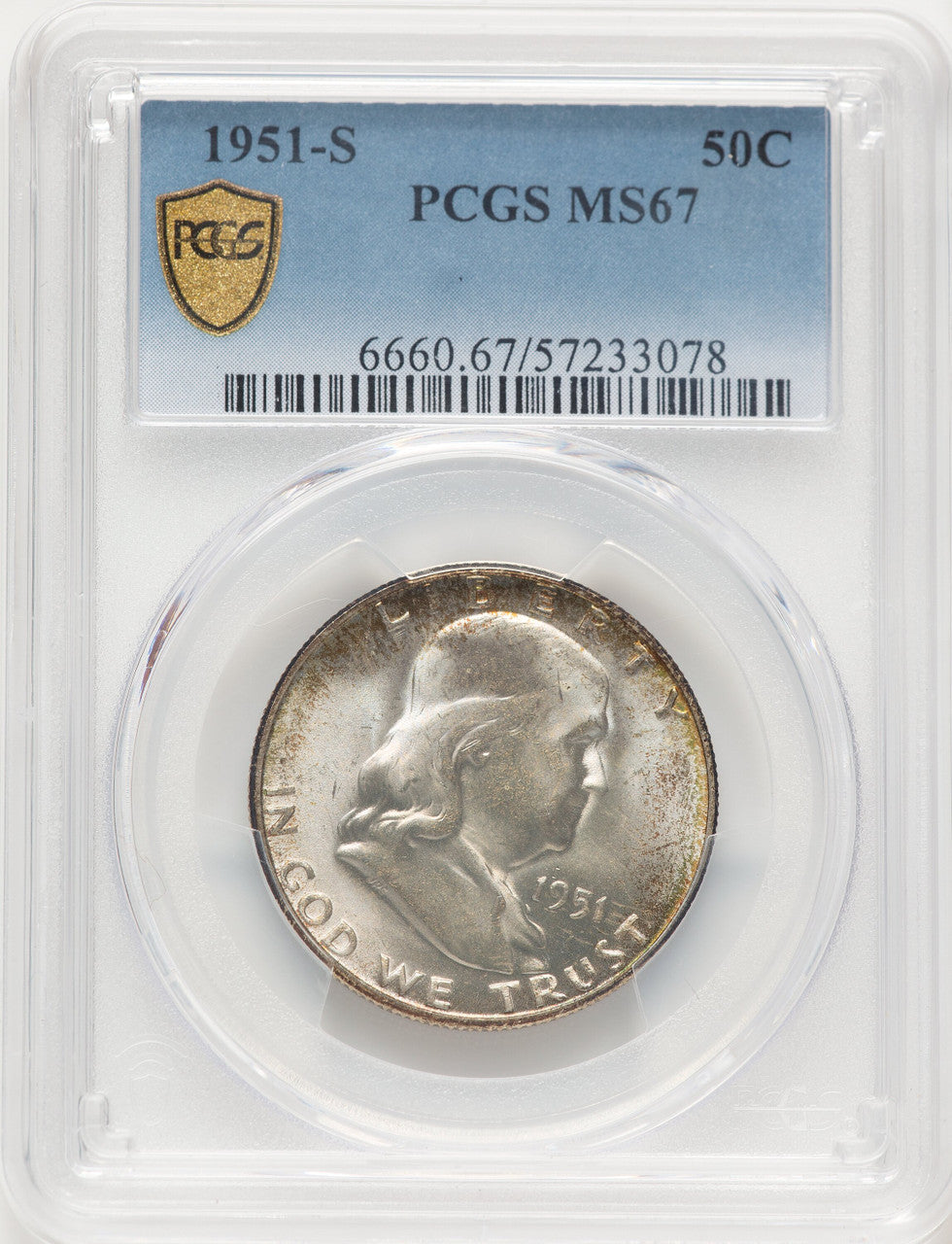 1951-S 50C Franklin Half Dollar PCGS MS67 (782214018)