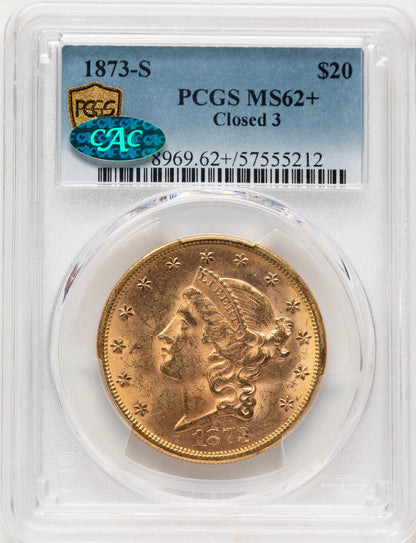 1873-S $20 Closed 3 CAC Liberty Double Eagle PCGS MS62+