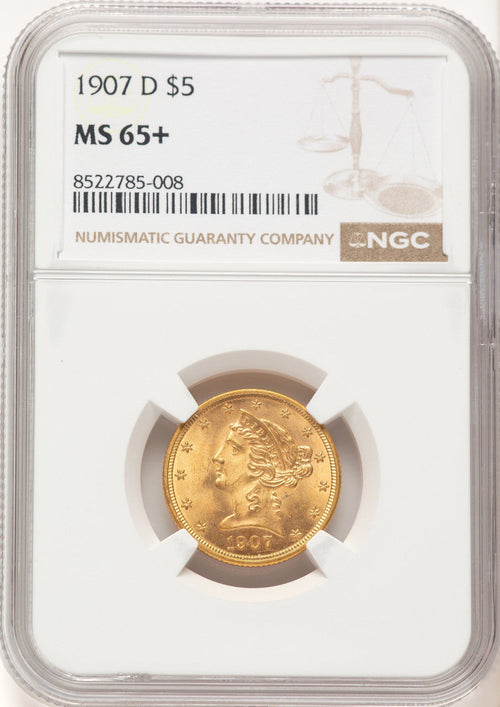 1907-D $5 Liberty Half Eagle NGC MS65+ (782357001)