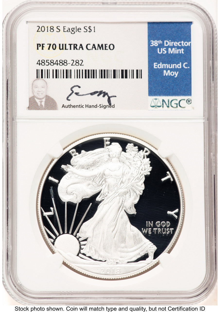 2018-S Proof Silver Eagle 1 oz NGC PF70 Ed Moy (782578024)