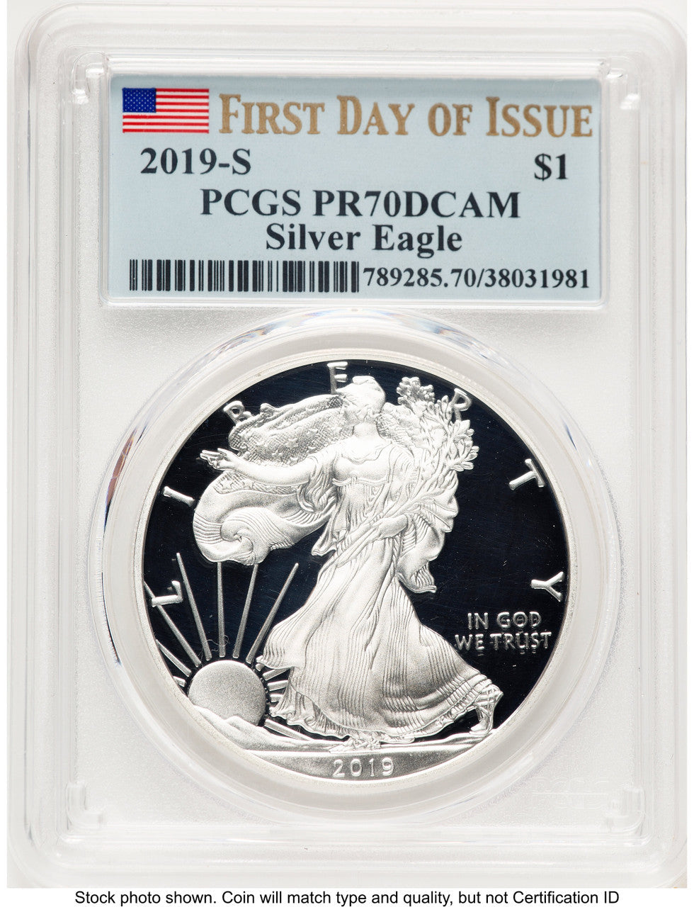 2019-S Proof Silver Eagle 1 oz FDI Flag PCGS PR70