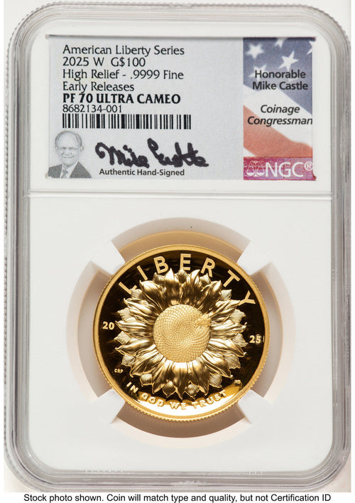2025-W G$100 American Liberty High Relief ER Mike Castle NGC PF70