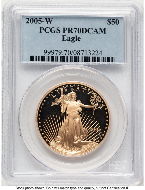 2005-W Proof Gold Eagle 1 oz Blue Label PCGS PR70