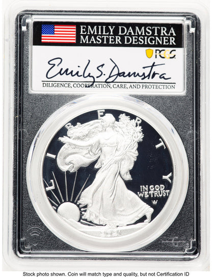 2021-W TY2 Proof Silver Eagle FDI Blk Frame PCGS PR70 Emily Damstra