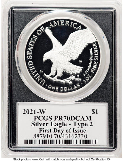 2021-W TY2 Proof Silver Eagle FDI Blk Frame PCGS PR70 Emily Damstra
