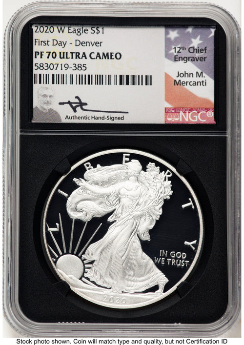 2020-W Proof Silver Eagle 1 oz FDI John Denver NGC PF70 Mercanti