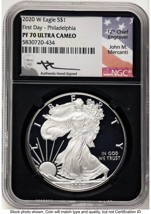 2020-W Proof Silver Eagle FDI Philadelphia NGC PF70 Mercanti Signed