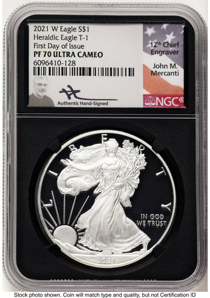 2021-W TY1 Proof Silver Eagle FDI NGC PF70 Mercanti Signed