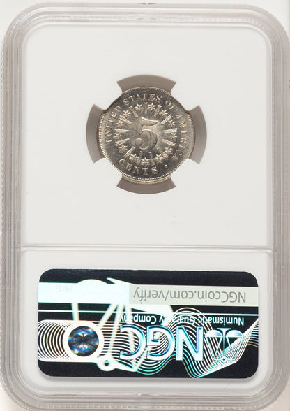 1867 5C RAYS Shield Nickel NGC MS66