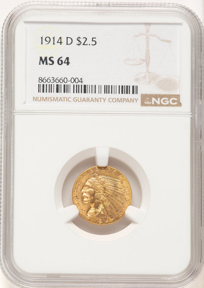 1914-D $2.50 Indian Quarter Eagle NGC MS64 (782964012)