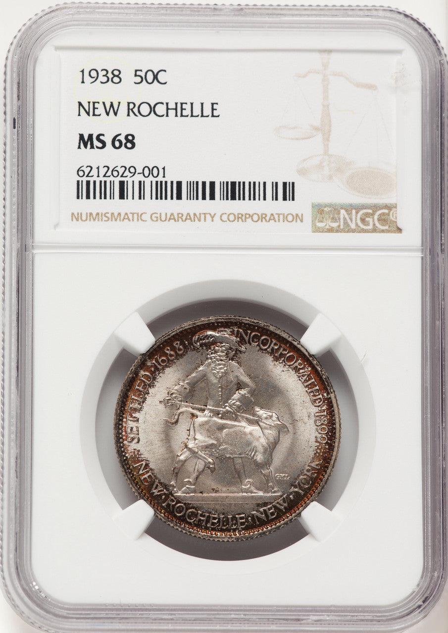 1938 50C New Rochelle Commemorative Silver NGC MS68