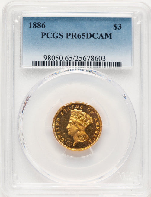 1886 $3 Proof Three Dollar Gold Pieces PCGS PR65