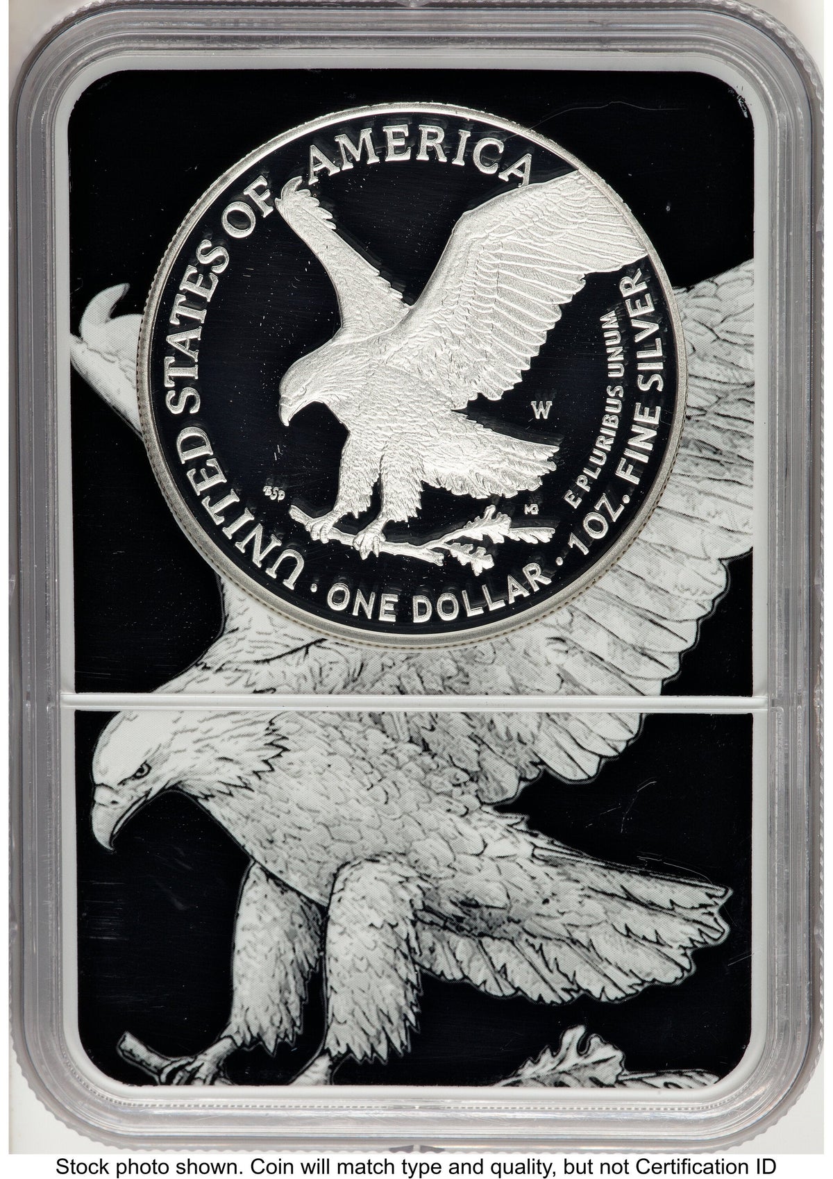 2022-W Proof Silver Eagle 1 oz FDI Black Silver Eagle Core Overlay/Label NGC PF70