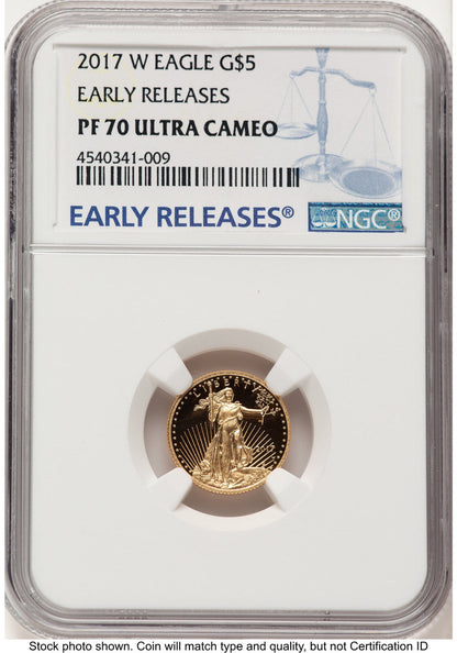2017-W Proof Gold Eagle 1/10 oz ER Blue NGC PF70