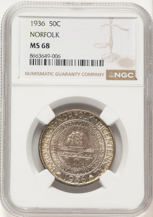 1936 50C Norfolk Commemorative Silver NGC MS68 (783488006)