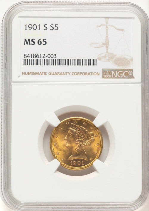 1901-S $5 Liberty Half Eagle NGC MS65