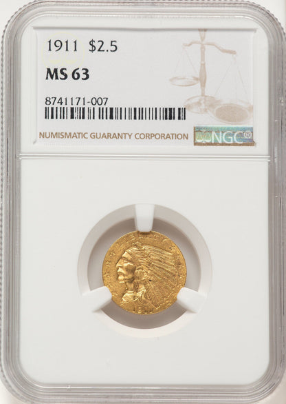 1911 $2.50 Brown Label Indian Quarter Eagle NGC MS63