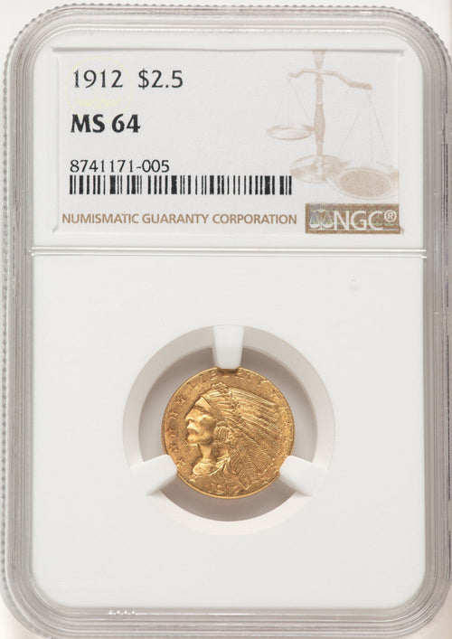 1912 $2.50 Brown Label Indian Quarter Eagle NGC MS64