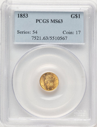 1853 G$1 Gold Dollar PCGS MS63 (783708001)
