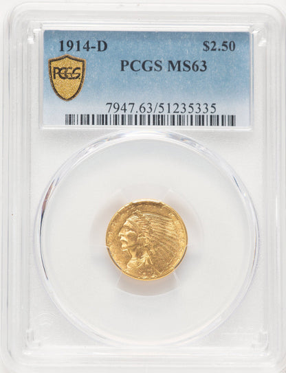 1914-D $2.50 Indian Quarter Eagle PCGS MS63 (783786028)