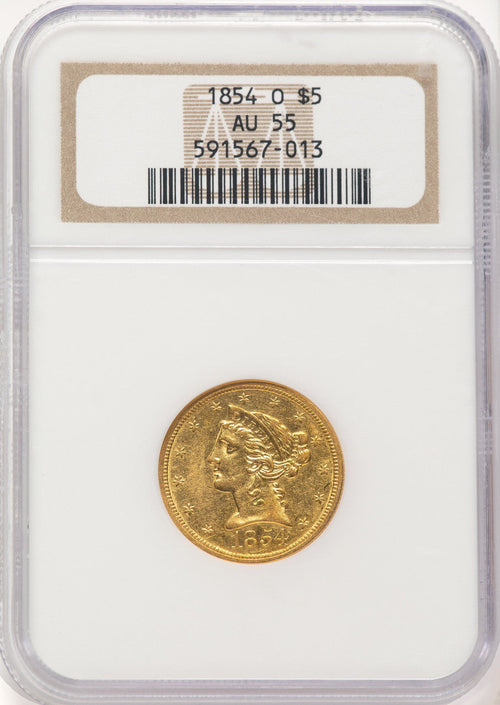 1854-O $5 Liberty Half Eagle NGC AU55 (783791003)