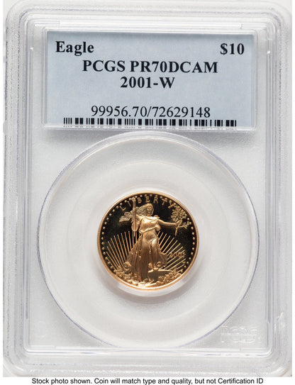 2001-W Proof Gold Eagle 1/4 oz Blue Label PCGS PR70