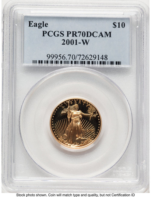 2001-W Proof Gold Eagle 1/4 oz Blue Label PCGS PR70