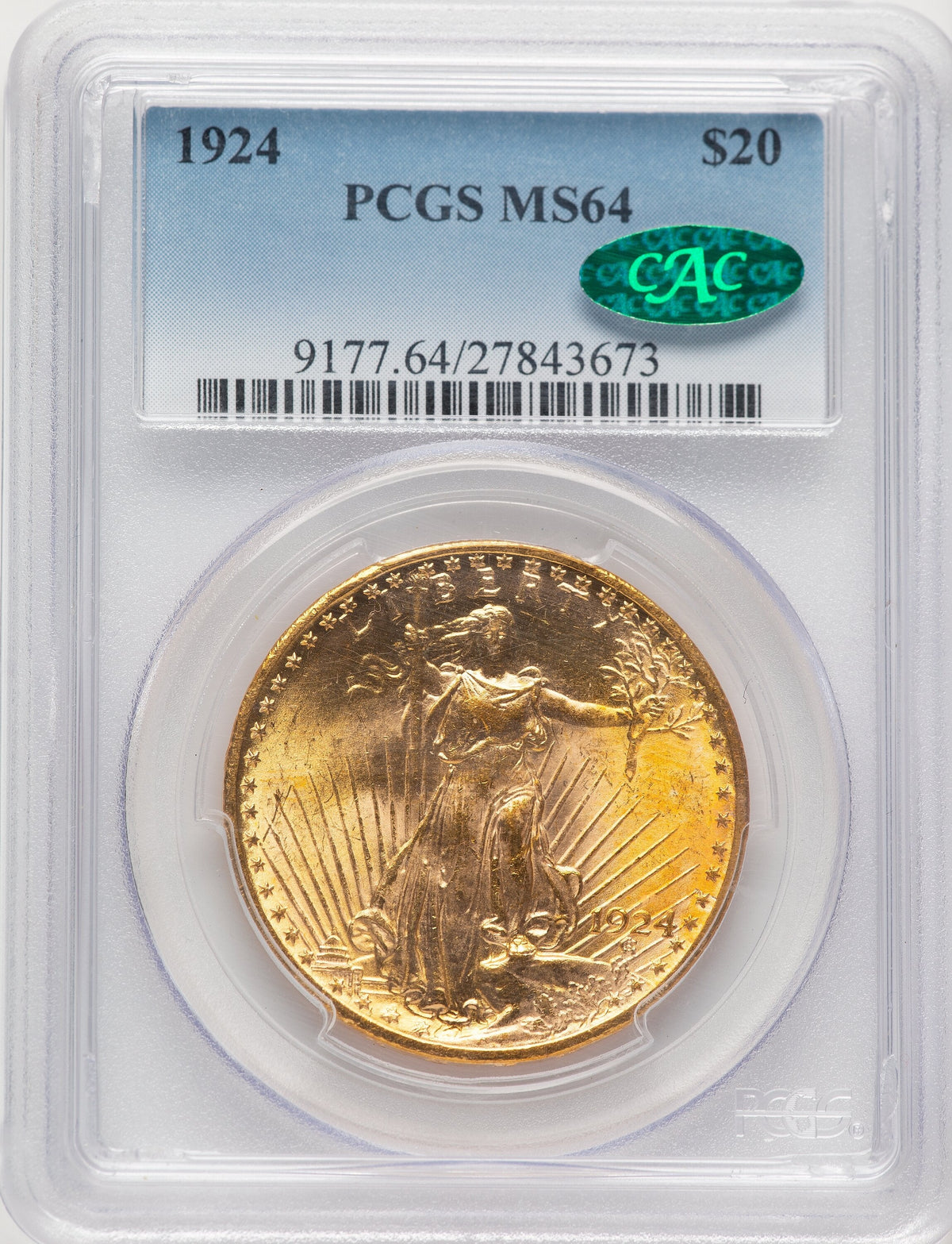 1924 $20 Saint CAC Saint-Gaudens Double Eagle PCGS MS64