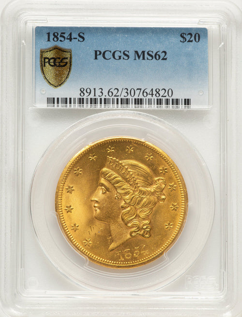 1854-S $20 Liberty Double Eagle PCGS MS62