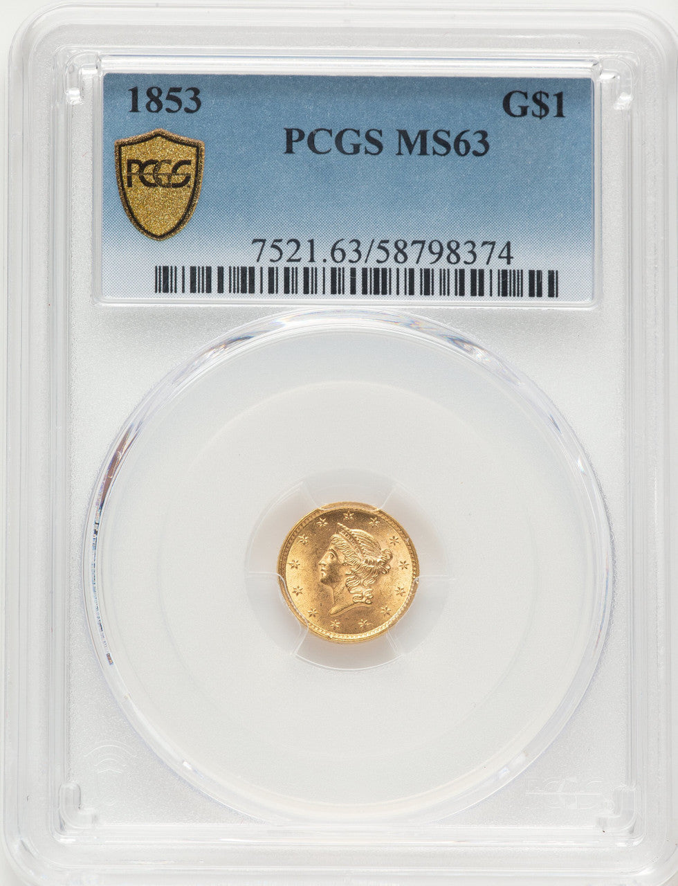 1853 G$1 Gold Dollar PCGS MS63