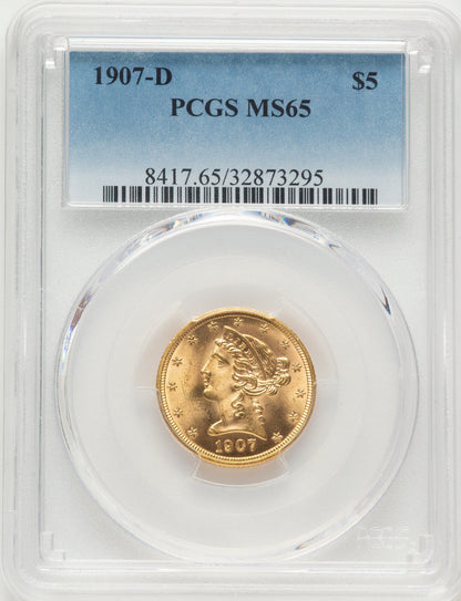 1907-D $5 Liberty Half Eagle PCGS MS65