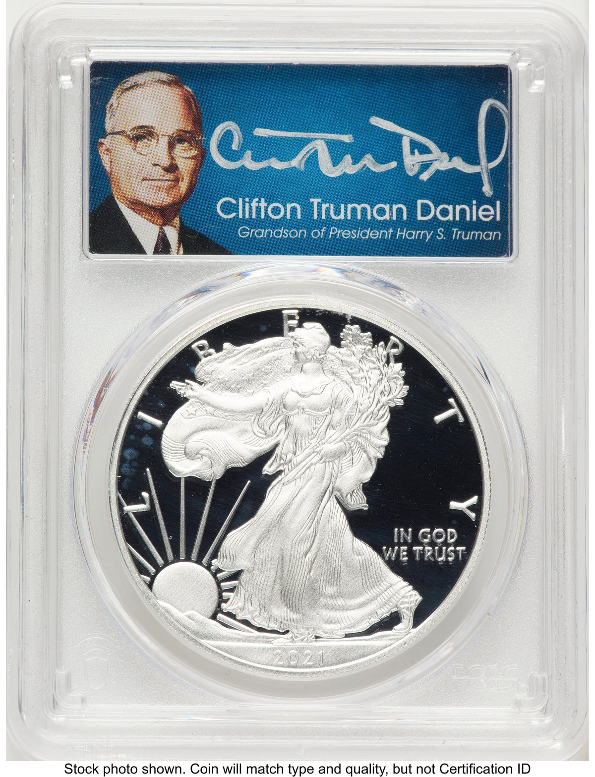 2021-W TY1 Proof Silver Eagle 1 oz AR Clifton Truman Daniel PCGS PR70
