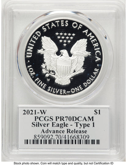 2021-W TY1 Proof Silver Eagle 1 oz AR Clifton Truman Daniel PCGS PR70