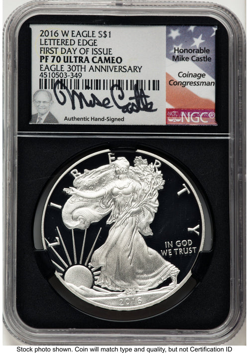 2016-W Proof Silver Eagle 1 oz FDI Mike Castle NGC PF70