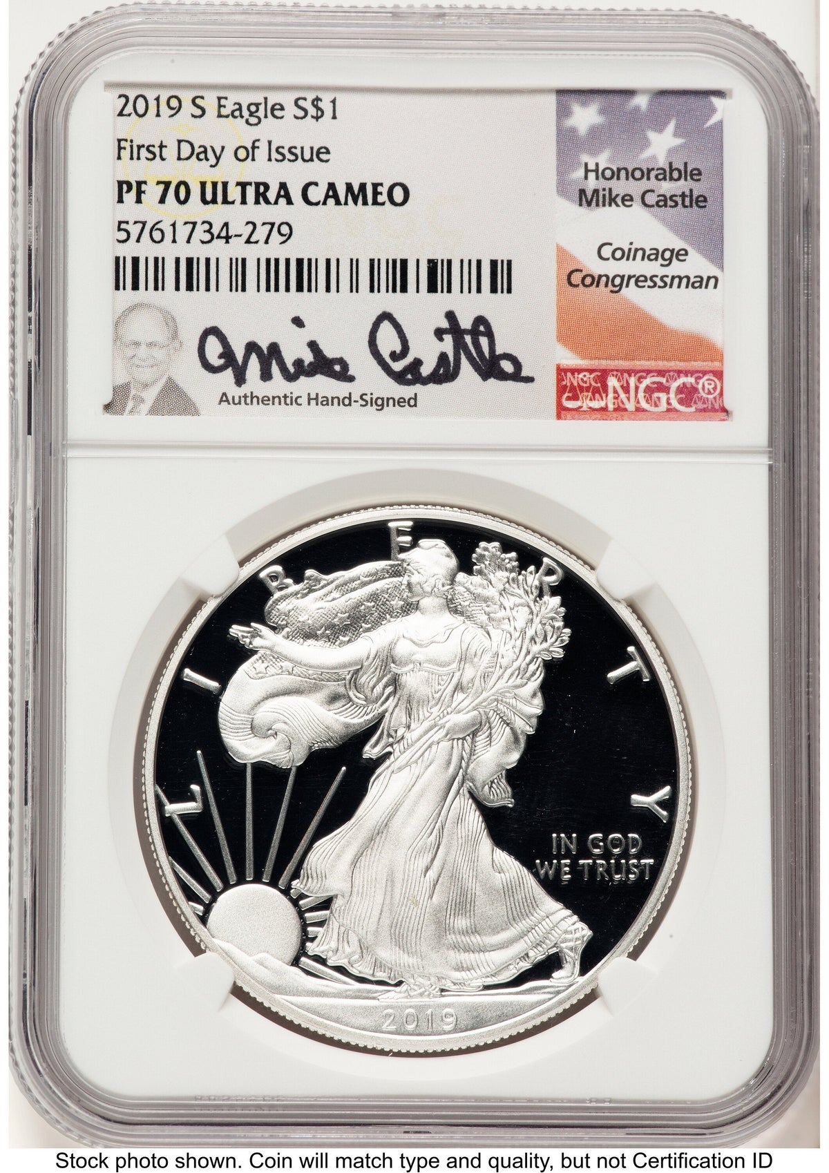 2019-S Proof Silver Eagle 1 oz FDI Mike Castle NGC PF70